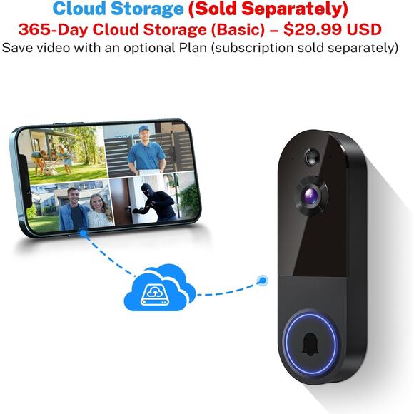 Wireless Video Doorbell Camera with Receiver, AI Detection, 2-Way Talk, 2.4G - Picture 6 of 8